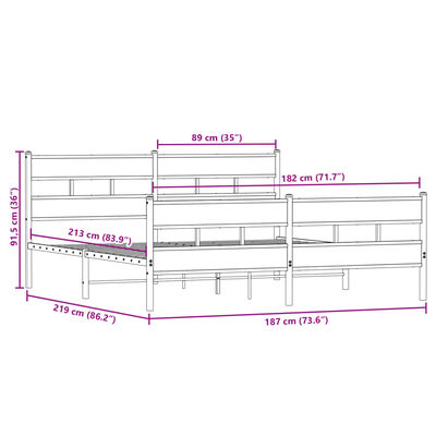 vidaXL Metallbett ohne Matratze Sonoma-Eiche 183x213 cm