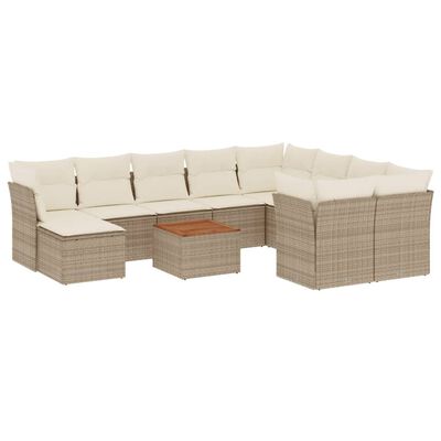 vidaXL 11-tlg. Garten-Sofagarnitur mit Kissen Beige Poly Rattan