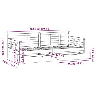 vidaXL Tagesbett mit Schubladen Weiß 80x200 cm Kiefernholz