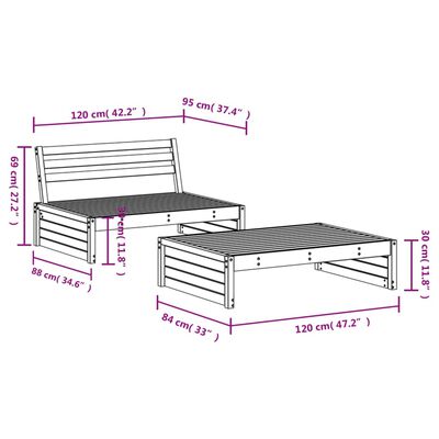 vidaXL 2-tlg. Garten-Lounge-Set Schwarz Massivholz Kiefer