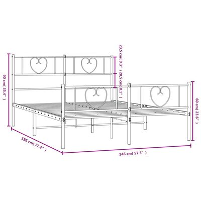 vidaXL Bettgestell mit Kopf- und Fußteil Metall Schwarz 140x190 cm