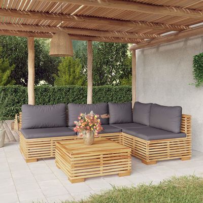 vidaXL 5-tlg. Garten-Lounge-Set mit Kissen Massivholz Teak