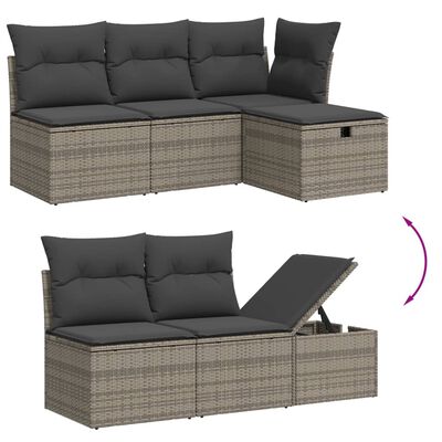 vidaXL 5-tlg. Garten-Sofagarnitur mit Kissen Grau Poly Rattan