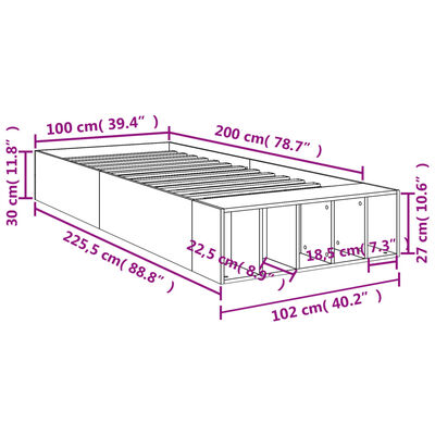 vidaXL Bettgestell Räuchereiche 100x200 cm Holzwerkstoff