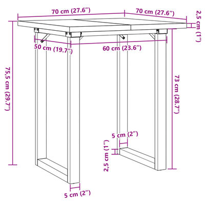 vidaXL Esstisch O-Gestell 70x70x75,5 cm Massivholz Kiefer & Gusseisen