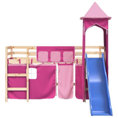 vidaXL Kinderhochbett mit Turm Rosa 90x190 cm Massivholz Kiefer