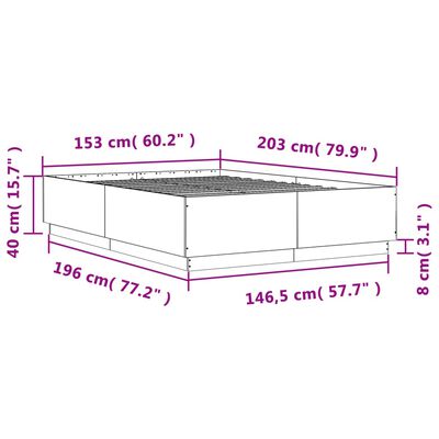 vidaXL Bettgestell mit LED Räuchereiche 150x200cm Holzwerkstoff