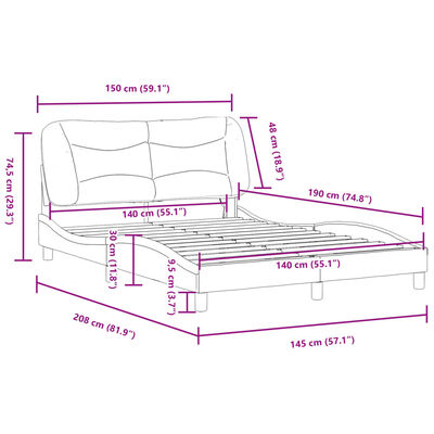 vidaXL Bettgestell mit LED Dunkelgrau 140x190 cm Stoff