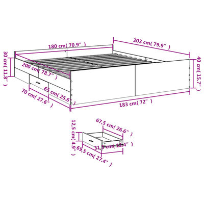 vidaXL Bettgestell mit Schubladen Sonoma-Eiche 180x200cm Holzwerkstoff