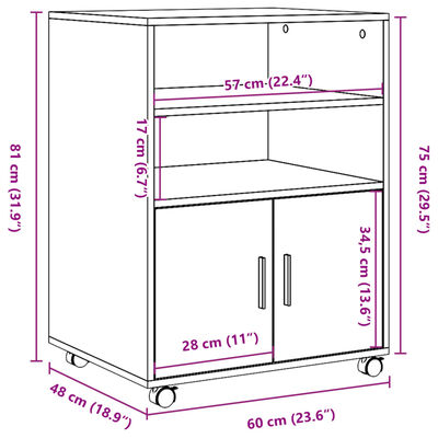 vidaXL Rollschrank Schwarz 60x48x81 cm Holzwerkstoff