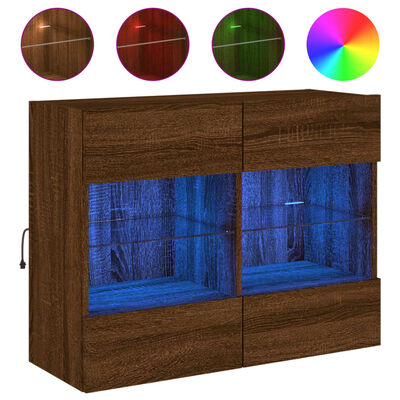 vidaXL TV-Wandschrank mit LED-Leuchten Braun Eichen-Optik