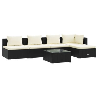 vidaXL 6-tlg. Garten-Lounge-Set mit Kissen Poly Rattan Schwarz