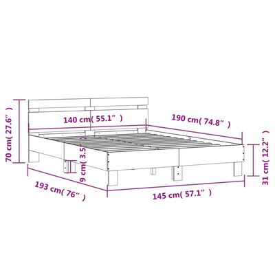 vidaXL Bettgestell mit Kopfteil Räuchereiche 140x190 cm Holzwerkstoff