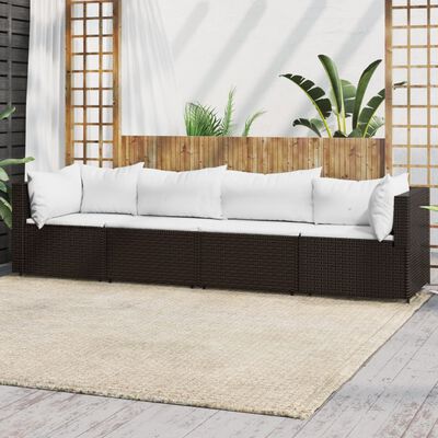 vidaXL 4-tlg. Garten-Lounge-Set mit Kissen Braun Poly Rattan