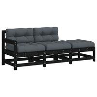 vidaXL 3-tlg. Garten-Lounge-Set mit Kissen Schwarz Massivholz