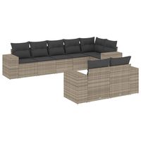 vidaXL 8-tlg. Garten-Sofagarnitur mit Kissen Hellgrau Poly Rattan