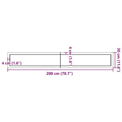 vidaXL Waschtischplatte 200x30x(2-4) cm Massivholz Unbehandelt