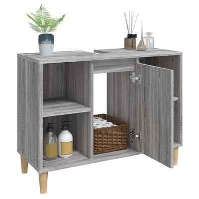 vidaXL Waschbeckenunterschrank Grau Sonoma 80x33x60 cm Holzwerkstoff