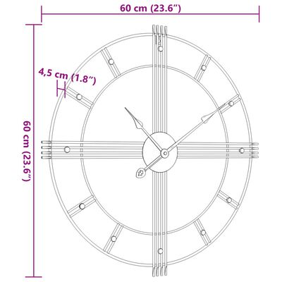 vidaXL Wanduhr Schwarz Ø60 cm Eisen