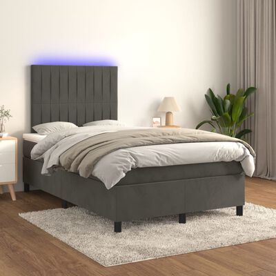 vidaXL Boxspringbett mit Matratze & LED Dunkelgrau 120x200 cm Samt