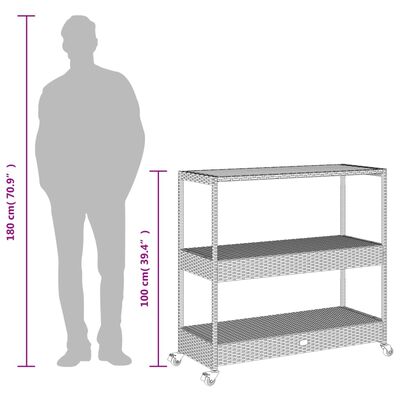 vidaXL Barwagen 3 Böden Schwarz Poly Rattan und Massivholz Akazie