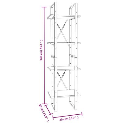 vidaXL Bücherregal 4 Fächer Grau Sonoma 40x30x140 cm Holzwerkstoff