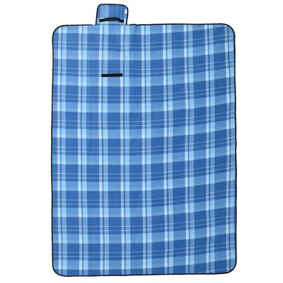 vidaXL Picknickdecke Faltbar Blau Kariert 200x150 cm Samt