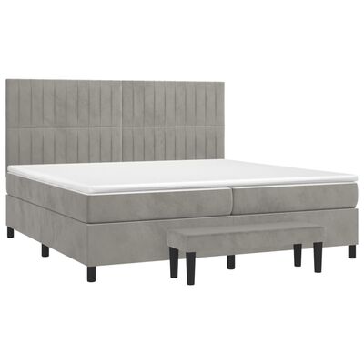 vidaXL Boxspringbett mit Matratze Hellgrau 200x200 cm Samt