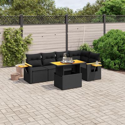 vidaXL 6-tlg. Garten-Sofagarnitur mit Kissen Schwarz Poly Rattan