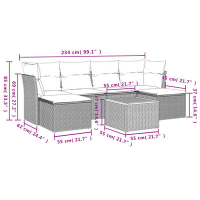 vidaXL 7-tlg. Garten-Sofagarnitur mit Kissen Beige Poly Rattan