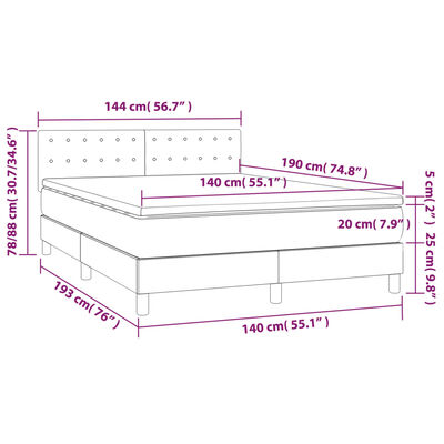 vidaXL Boxspringbett mit Matratze & LED Dunkelgrün 140x190 cm Samt