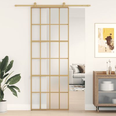 vidaXL Schiebetür Golden 76x205 cm Matt ESG-Glas und Aluminium