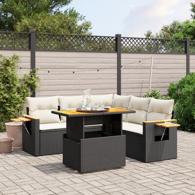 vidaXL 6-tlg. Garten-Sofagarnitur mit Kissen Schwarz Poly Rattan