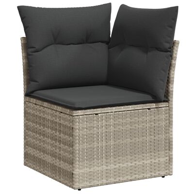 vidaXL 7-tlg. Garten-Sofagarnitur mit Kissen Hellgrau Poly Rattan