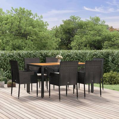 vidaXL 7-tlg. Garten-Essgruppe mit Kissen Schwarz Poly Rattan