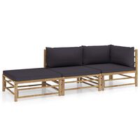 vidaXL 3-tlg. Garten-Lounge-Set mit Dunkelgrauen Kissen Bambus