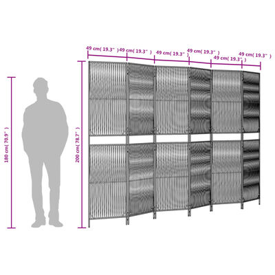 vidaXL Paravent 6-tlg. Braun Poly Rattan