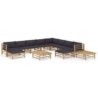 vidaXL 12-tlg. Garten-Lounge-Set mit Dunkelgrauen Kissen Bambus