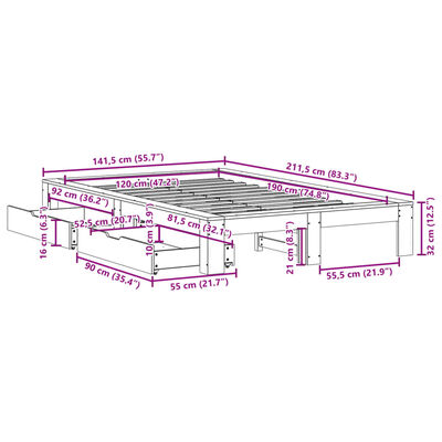 vidaXL Massivholzbett ohne Matratze Weiß 120x190 cm Kiefernholz