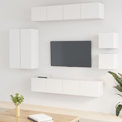 vidaXL 8-tlg. TV-Schrank-Set Weiß Holzwerkstoff