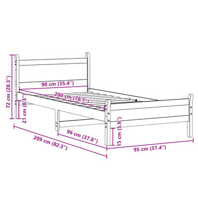 vidaXL Massivholzbett ohne Matratze Weiß 90x200 cm Kiefernholz