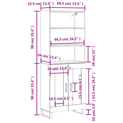 vidaXL Highboard Betongrau 69,5x34x180 cm Holzwerkstoff