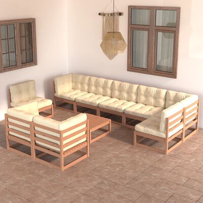 vidaXL 10-tlg. Garten-Lounge-Set mit Kissen Massivholz Kiefer