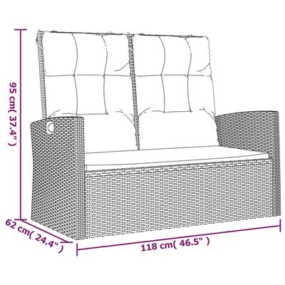 vidaXL Gartenbank mit Liegefunktion & Kissen Schwarz 118cm Poly Rattan