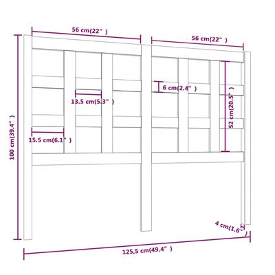 vidaXL Kopfteil Grau 125,5x4x100 cm Massivholz Kiefer