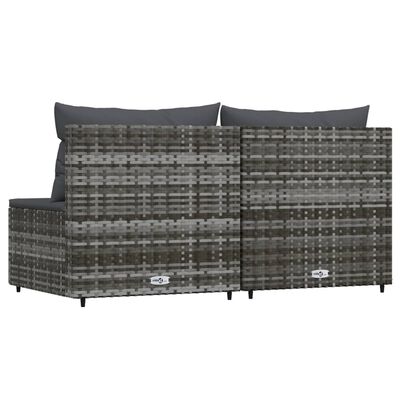 vidaXL Garten-Mittelsofas mit Kissen 2 Stk. Grau Poly Rattan