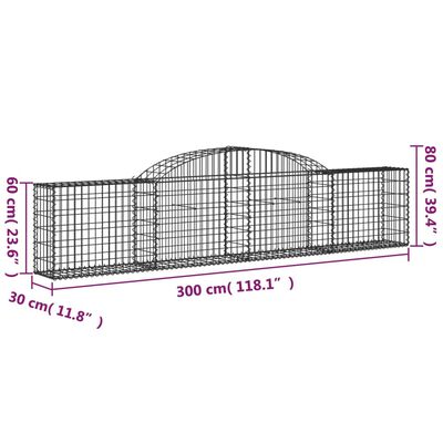 vidaXL Gabionen mit Hochbogen 5 Stk. 300x30x60/80 cm Verzinktes Eisen