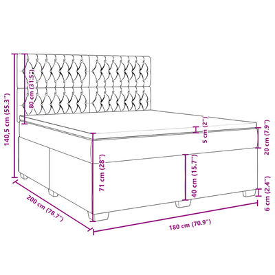 vidaXL Boxspringbett mit Matratze Hellgrau 180x200 cm Samt