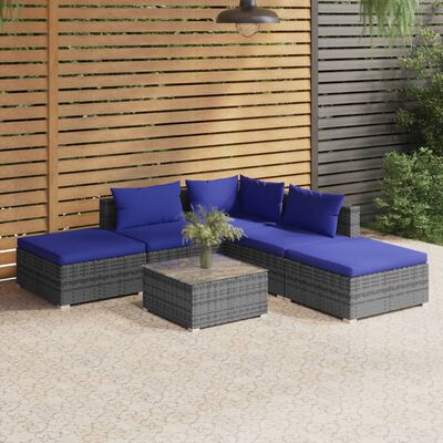 vidaXL 6-tlg. Garten-Lounge-Set mit Kissen Poly Rattan Grau