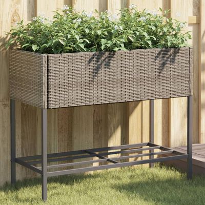 vidaXL Hochbeete mit Ablage 2 Stk. Grau 90x40x75 cm Poly Rattan